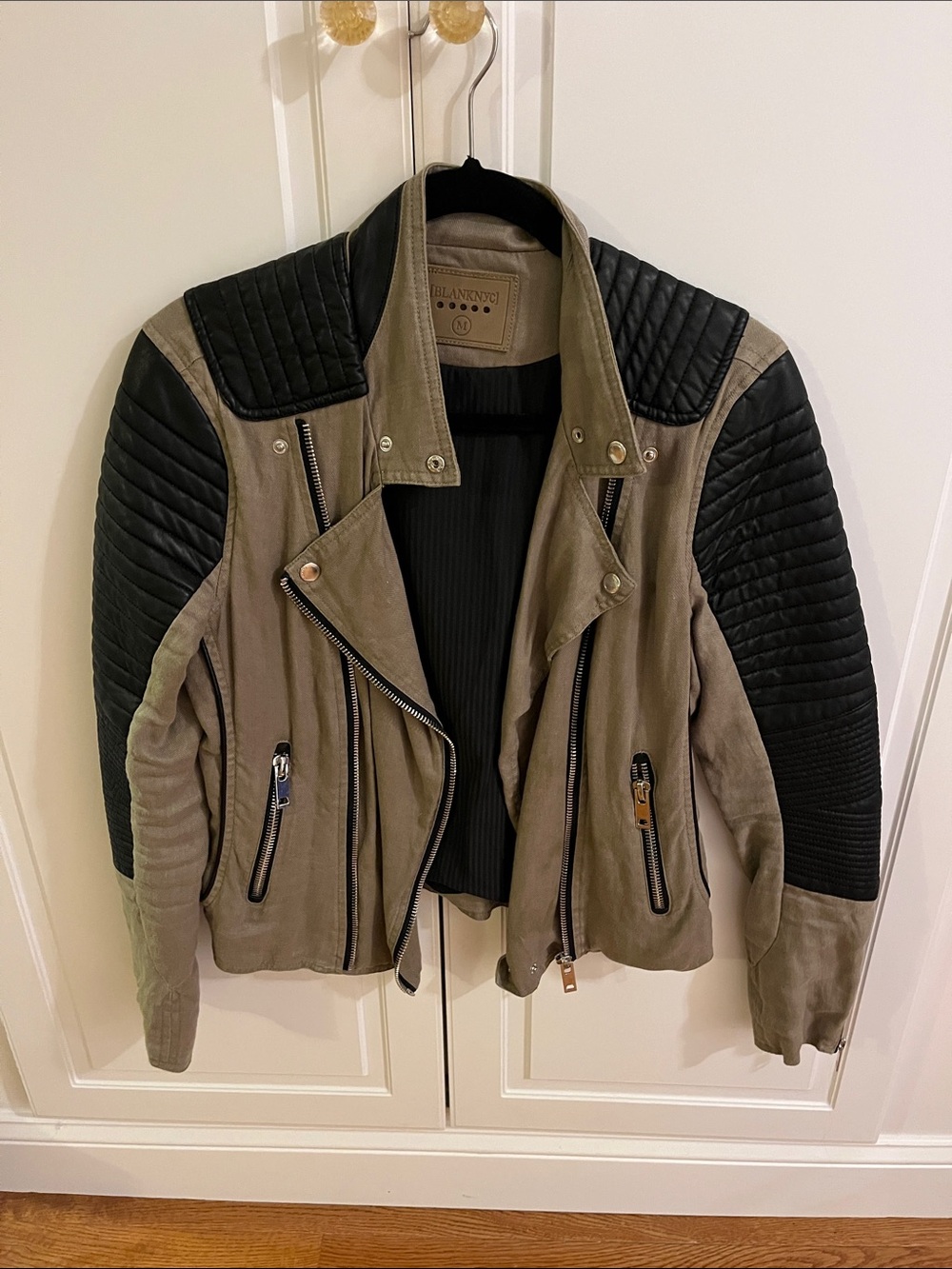 Blank NYC Olive and Black Quilted Moto Leather Jacket